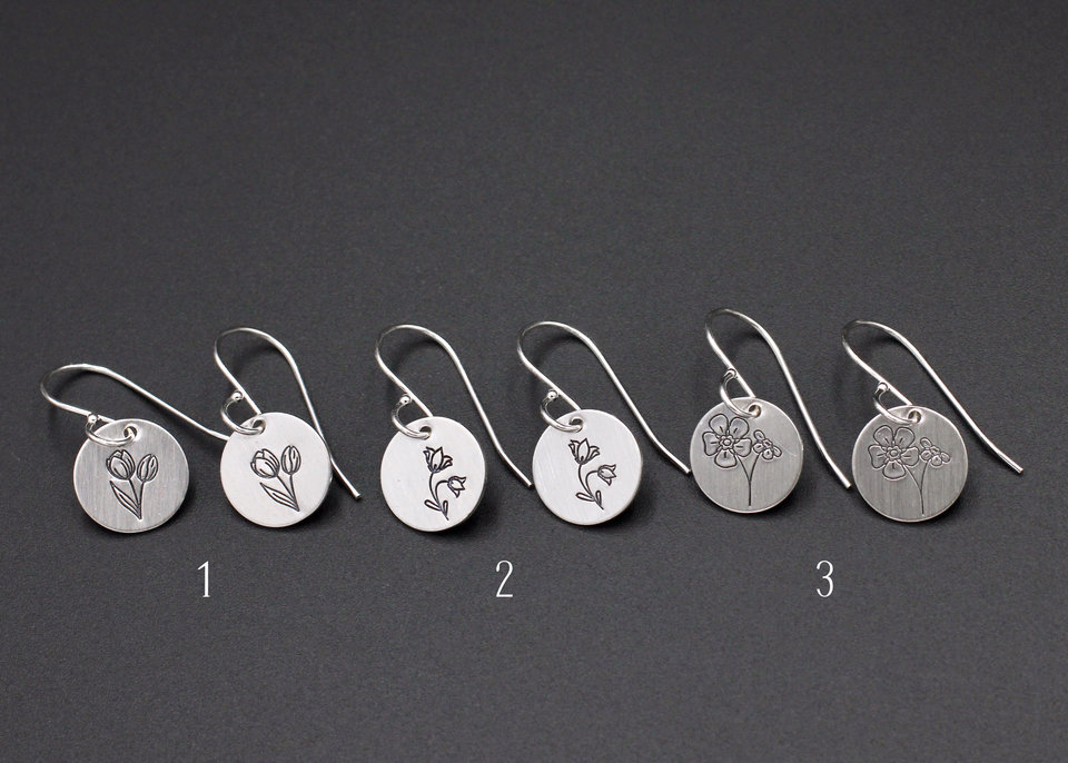 Small Sterling Silver Flower With Stems Earrings