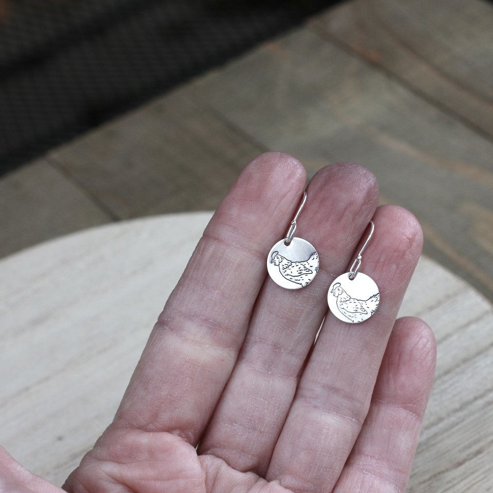 Sterling silver chicken earrings Sterling silver chicken earrings